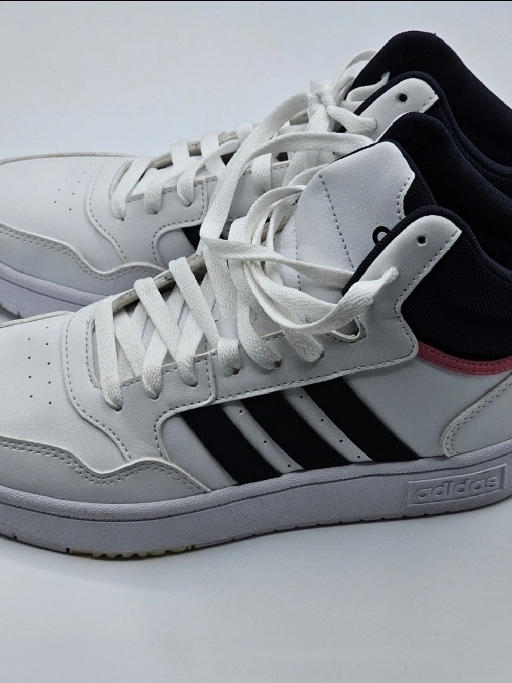 Adidas Hoops Women’s Size 8 Mid Top White Navy Blue Pink Casual Athletic Shoes